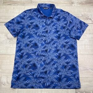 TravisMathew Polo Shirt Men's XXXL Pima Cotton Palm Print Blue Short Sleeve